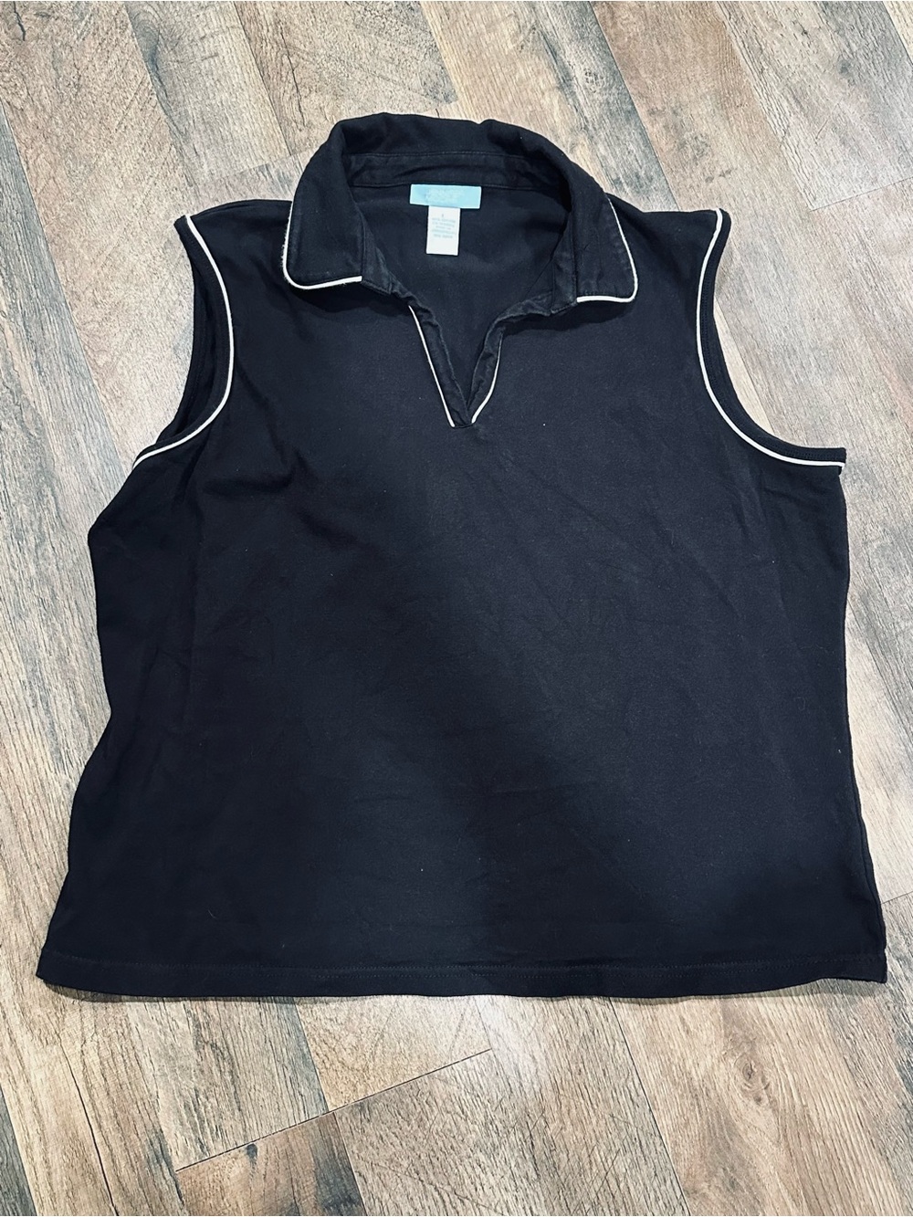 Jennifer Moore Black Sleeveless Polo Tank with White Piping